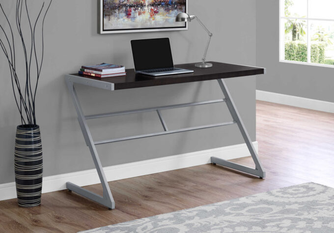 COMPUTER DESK - 48"L / ESPRESSO / SILVER METAL