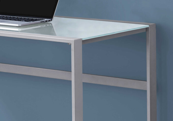 COMPUTER DESK - 48"L / SILVER METAL/ WHITE TEMPERED GLASS - Image 2