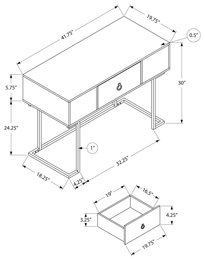 COMPUTER DESK - 42"L / WHITE / BLACK METAL - Image 4