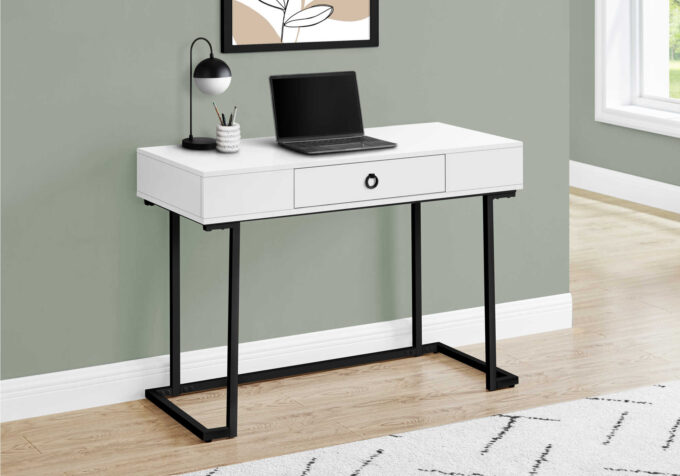 COMPUTER DESK - 42"L / WHITE / BLACK METAL