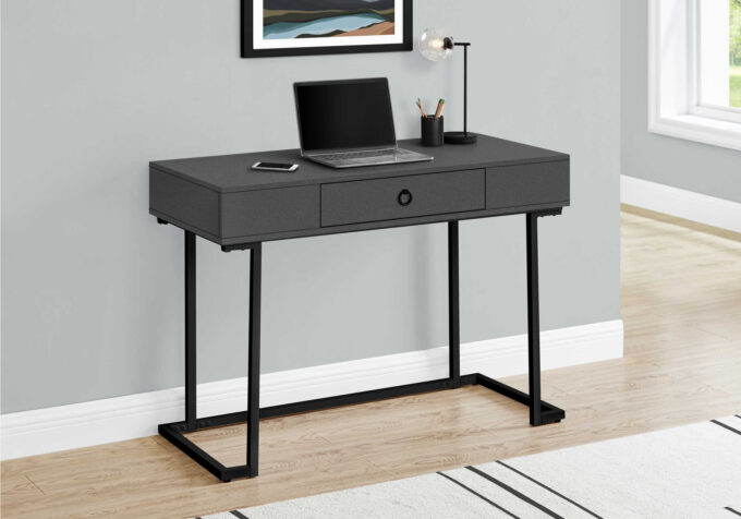 COMPUTER DESK - 42"L / MODERN GREY / BLACK METAL