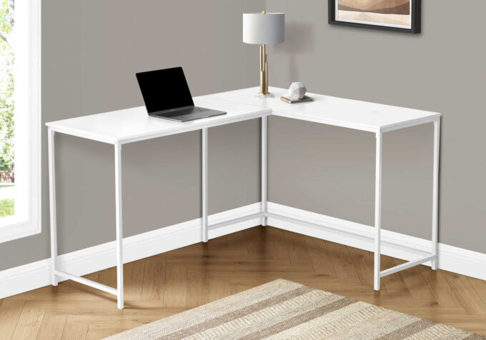 COMPUTER DESK - 58"L / WHITE TOP / WHITE METAL CORNER