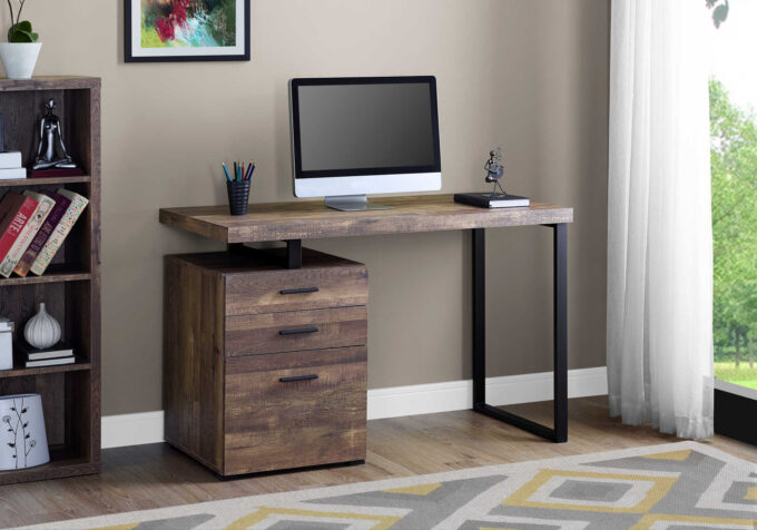 COMPUTER DESK - 48"L / BROWN RECLAIMED WOOD / BLACK METAL