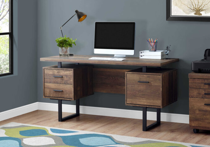 COMPUTER DESK - 60"L / BROWN RECLAIMED WOOD / BLACK METAL