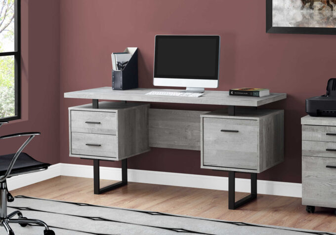 COMPUTER DESK - 60"L / GREY RECLAIMED WOOD / BLACK METAL