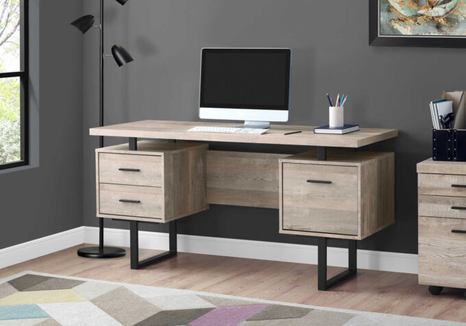 COMPUTER DESK - 60"L / TAUPE RECLAIMED WOOD / BLACK METAL