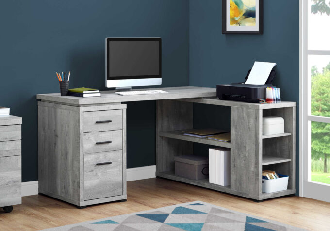 COMPUTER DESK - GREY RECLAIMED WOOD L/R FACING CORNER