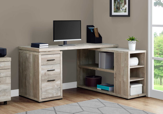 COMPUTER DESK - TAUPE RECLAIMED WOOD L/R FACING CORNER