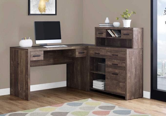 COMPUTER DESK - BROWN RECLAIMED WOOD L/R FACING CORNER