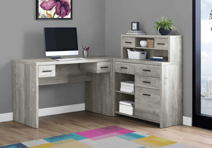 COMPUTER DESK - GREY RECLAIMED WOOD L/R FACING CORNER