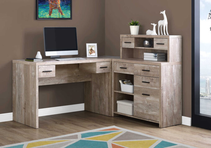 COMPUTER DESK - TAUPE RECLAIMED WOOD L/R FACING CORNER