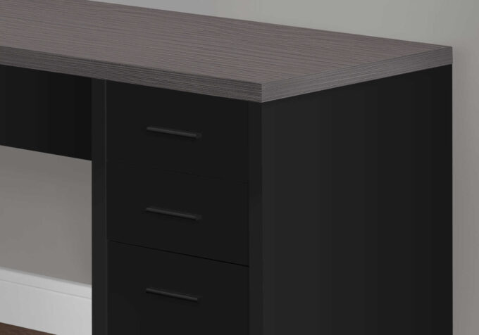 COMPUTER DESK - BLACK / GREY TOP CORNER W/ TEMPERED GLASS - Image 2