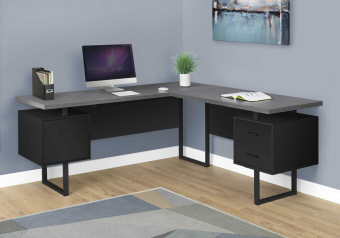 COMPUTER DESK - 70"L / BLACK / GREY TOP LEFT/RIGHT FACING