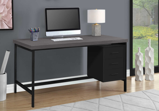 COMPUTER DESK - 60"L / BLACK / GREY TOP / BLACK METAL