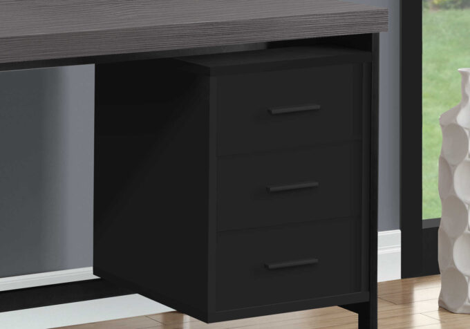 COMPUTER DESK - 60"L / BLACK / GREY TOP / BLACK METAL - Image 2