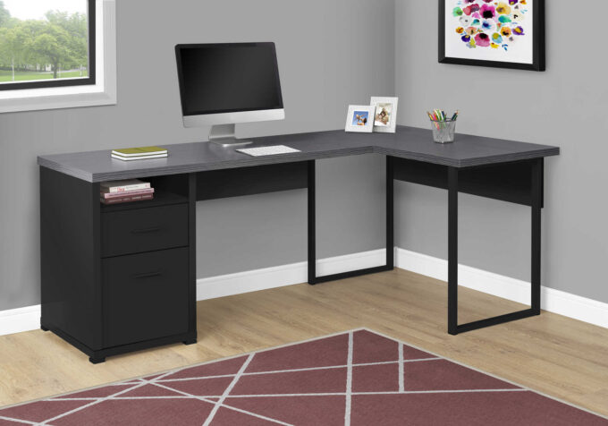 COMPUTER DESK - 80"L / BLACK / GREY TOP LEFT/RIGHT FACING