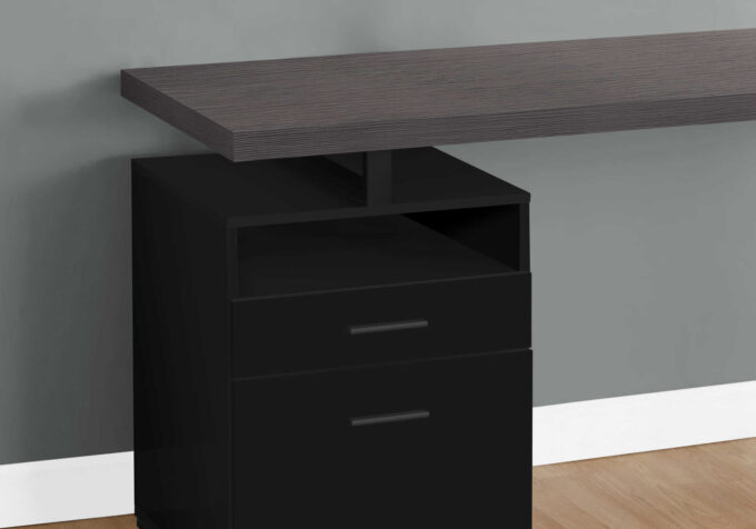 COMPUTER DESK - 60"L / BLACK / GREY TOP / BLACK METAL - Image 2