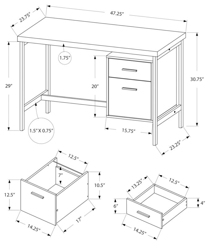 COMPUTER DESK - 48"L / BLACK / GREY TOP / BLACK METAL - Image 4