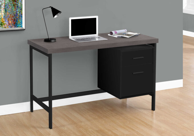 COMPUTER DESK - 48"L / BLACK / GREY TOP / BLACK METAL