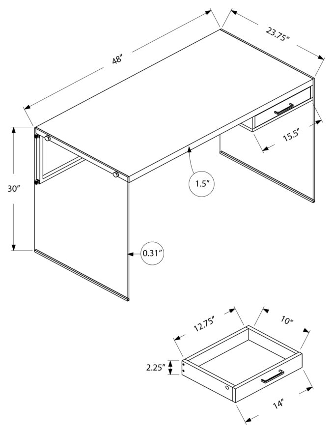 COMPUTER DESK - 48"L / BROWN RECLAIMED WOOD/ GLASS PANELS - Image 4