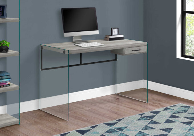 COMPUTER DESK - 48"L / GREY RECLAIMED WOOD / GLASS PANELS