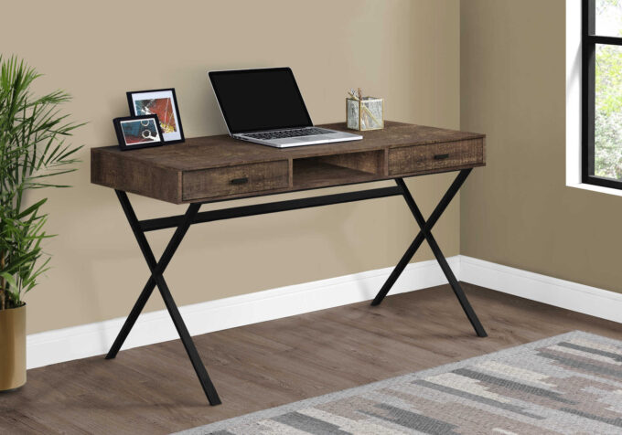 COMPUTER DESK - 48"L / BROWN RECLAIMED WOOD / BLACK METAL