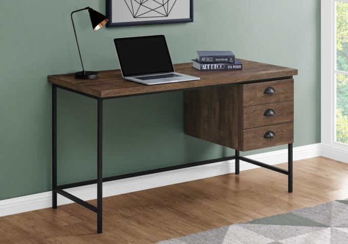 COMPUTER DESK - 55"L / BROWN RECLAIMED WOOD / BLACK METAL