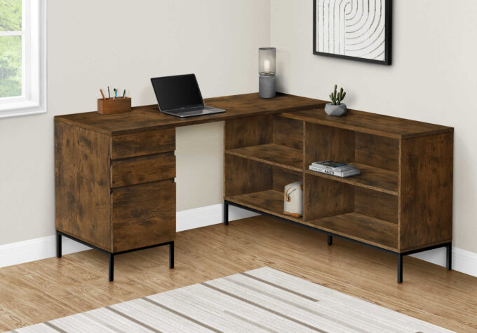 COMPUTER DESK - 60"L / RUSTIC BROWN L-SHAPED CORNER