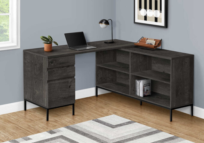 COMPUTER DESK - 60"L / DARK GREY L-SHAPED CORNER