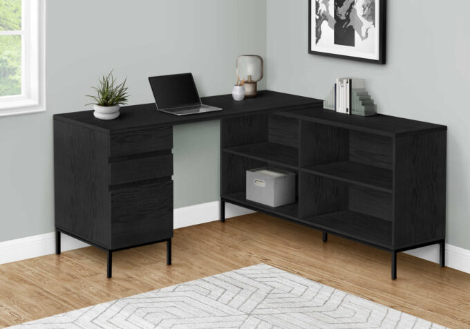 COMPUTER DESK - 60"L / BLACK OAK L-SHAPED CORNER