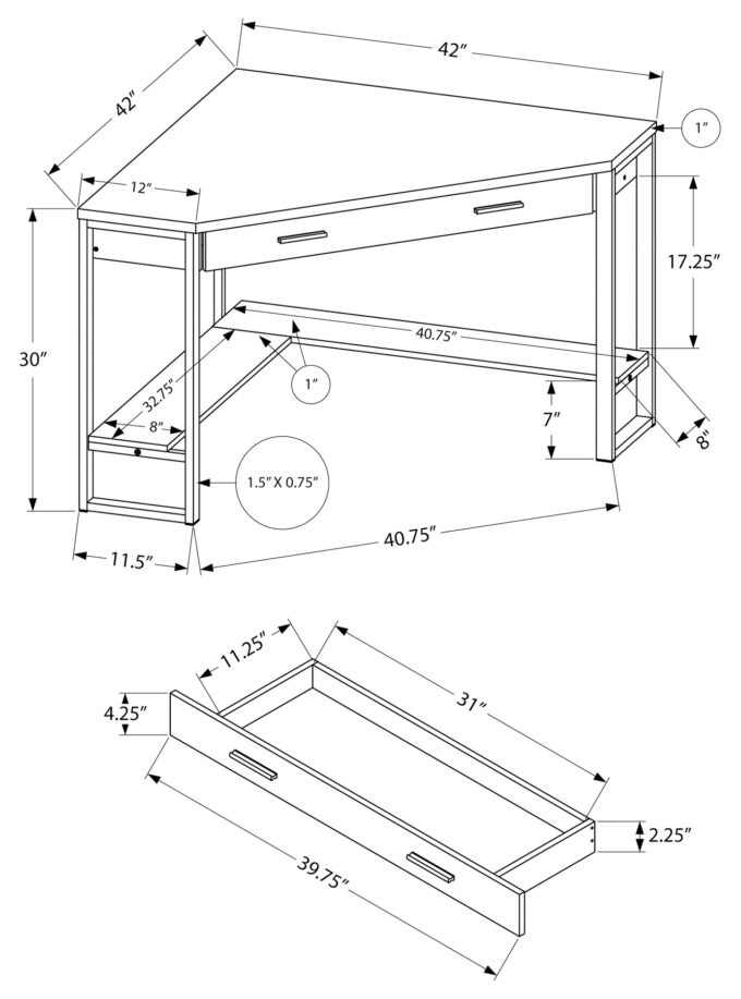 COMPUTER DESK - 42"L / WHITE CORNER / SILVER METAL - Image 4