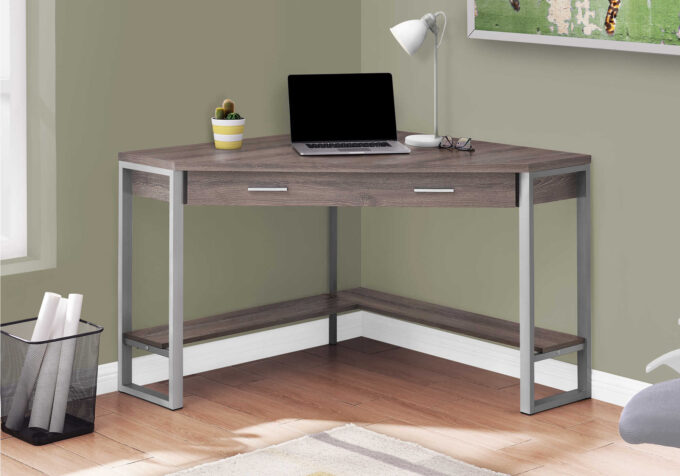 COMPUTER DESK - 42"L / DARK TAUPE CORNER / SILVER METAL