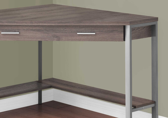 COMPUTER DESK - 42"L / DARK TAUPE CORNER / SILVER METAL - Image 2