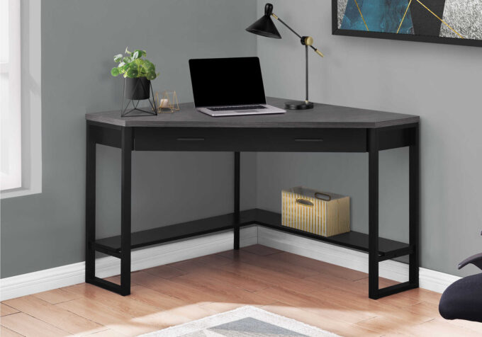 COMPUTER DESK - 42"L / BLACK / GREY TOP CORNER / BLACK