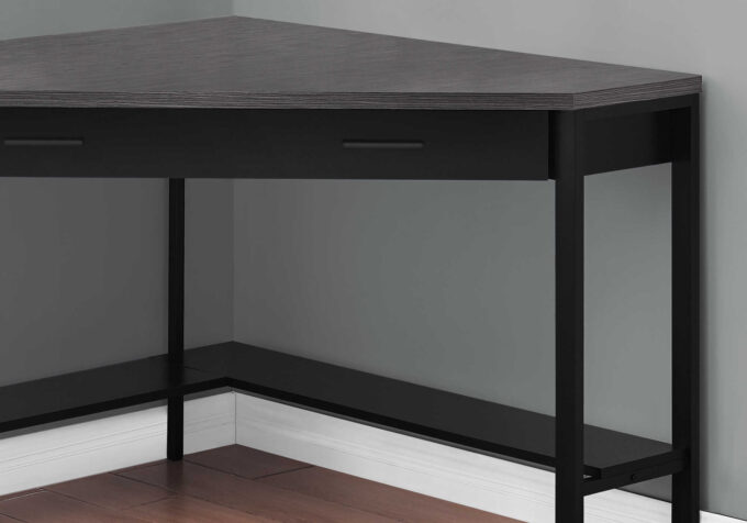 COMPUTER DESK - 42"L / BLACK / GREY TOP CORNER / BLACK - Image 2