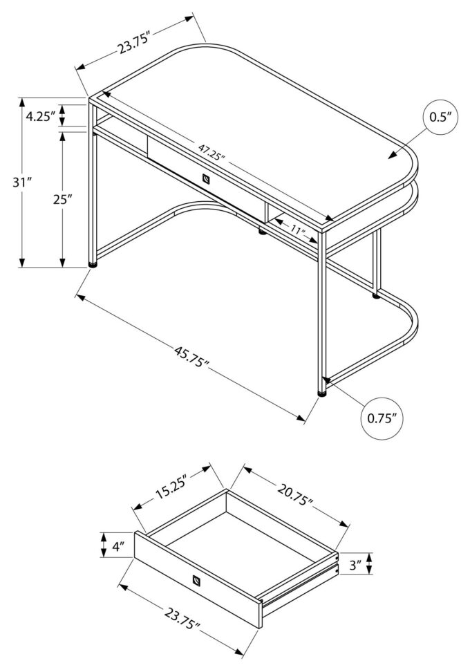 COMPUTER DESK - 48"L / GLOSSY WHITE / CHROME METAL - Image 4