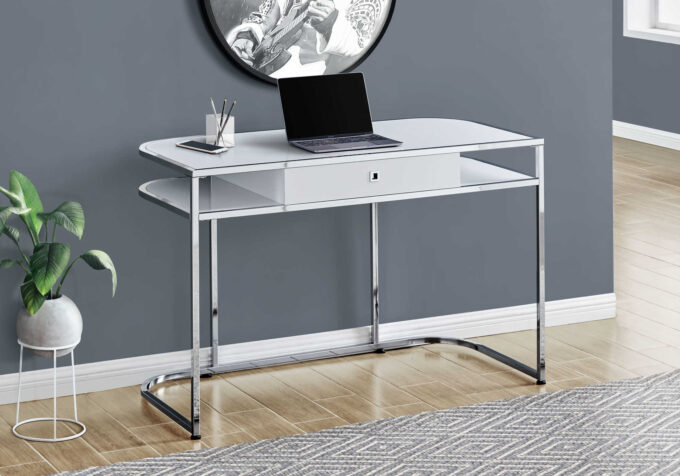 COMPUTER DESK - 48"L / GLOSSY WHITE / CHROME METAL