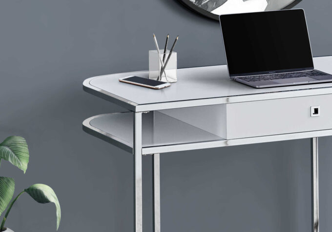 COMPUTER DESK - 48"L / GLOSSY WHITE / CHROME METAL - Image 2