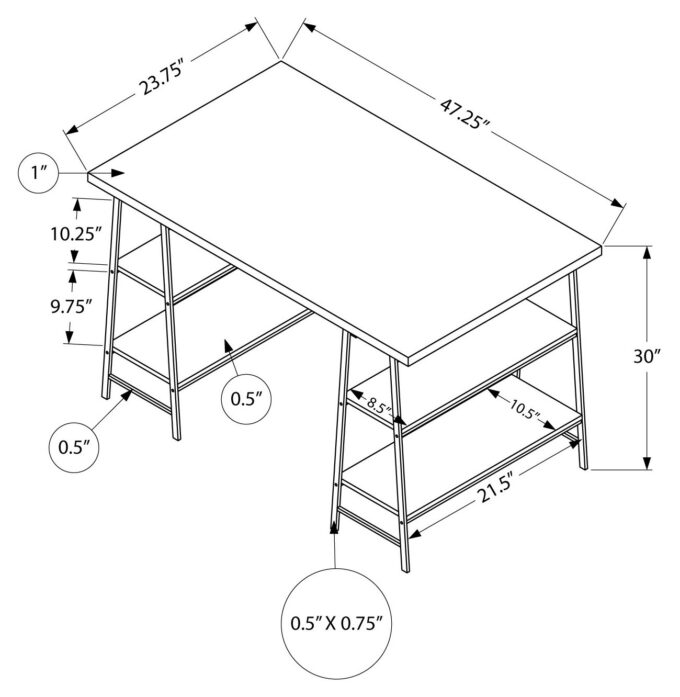 COMPUTER DESK - 48"L / WHITE / WHITE METAL - Image 4