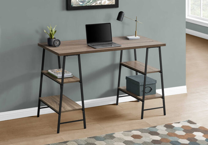 COMPUTER DESK - 48"L / DARK TAUPE / BLACK METAL