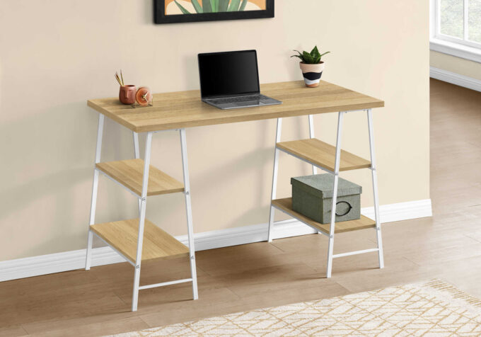 COMPUTER DESK - 48"L / NATURAL / WHITE METAL