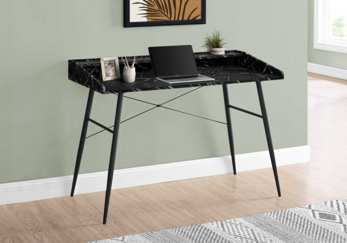 COMPUTER DESK - 48"L / BLACK MARBLE-LOOK / BLACK METAL