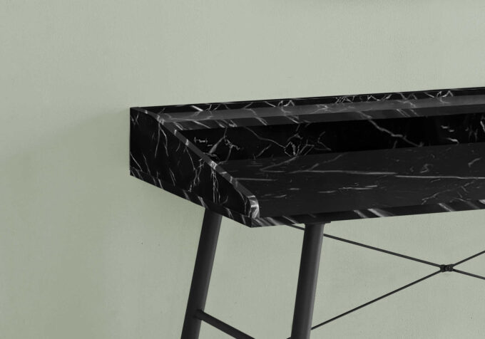 COMPUTER DESK - 48"L / BLACK MARBLE-LOOK / BLACK METAL - Image 2