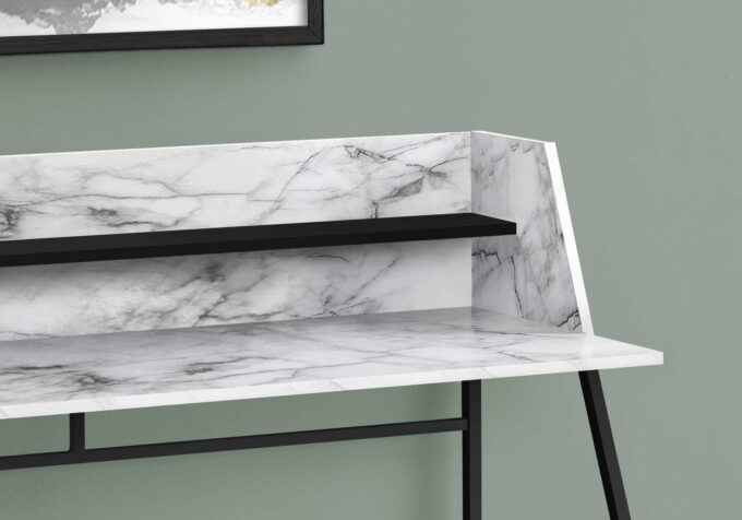 COMPUTER DESK - 48"L / WHITE MARBLE-LOOK / BLACK METAL - Image 2