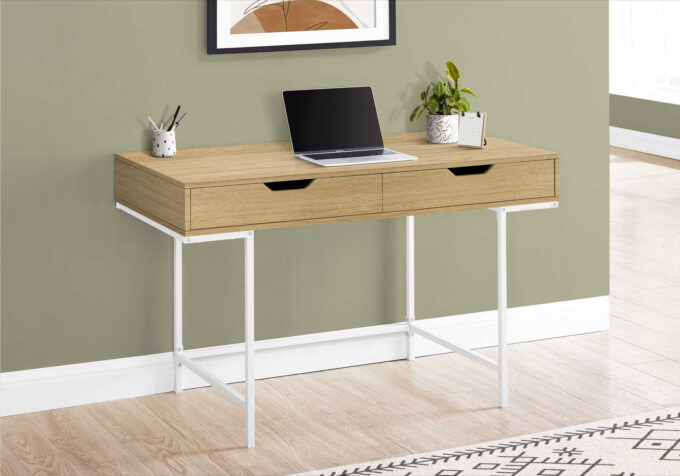 COMPUTER DESK - 48"L / NATURAL / WHITE METAL