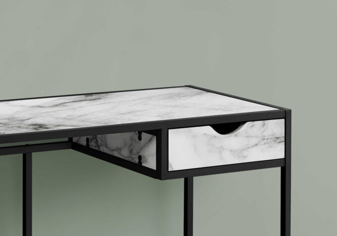 COMPUTER DESK - 42"L / WHITE MARBLE-LOOK / BLACK METAL - Image 2