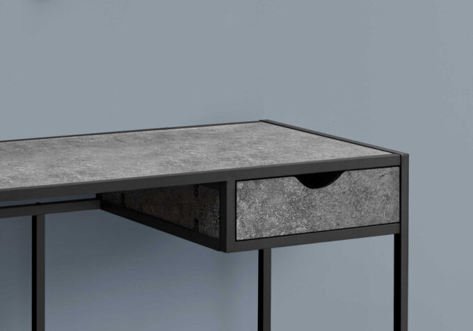 COMPUTER DESK - 42"L / GREY STONE-LOOK / BLACK METAL - Image 2