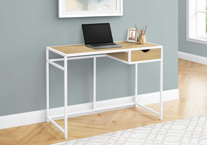 COMPUTER DESK - 42"L / NATURAL / WHITE METAL