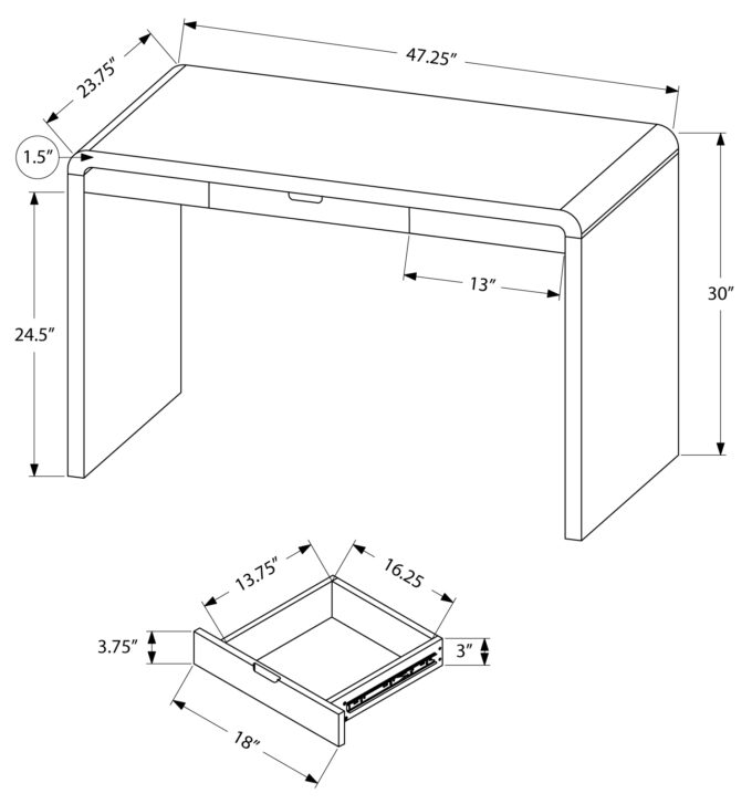 COMPUTER DESK - 48"L / HIGH GLOSSY WHITE / STORAGE DRAWER - Image 4