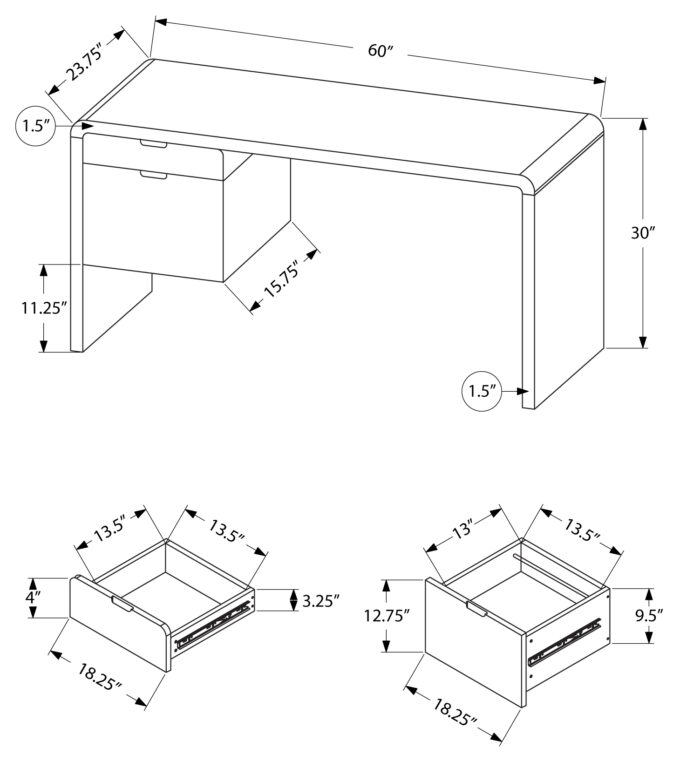 COMPUTER DESK - 60"L / HIGH GLOSSY WHITE L/R FACE DRAWER - Image 4